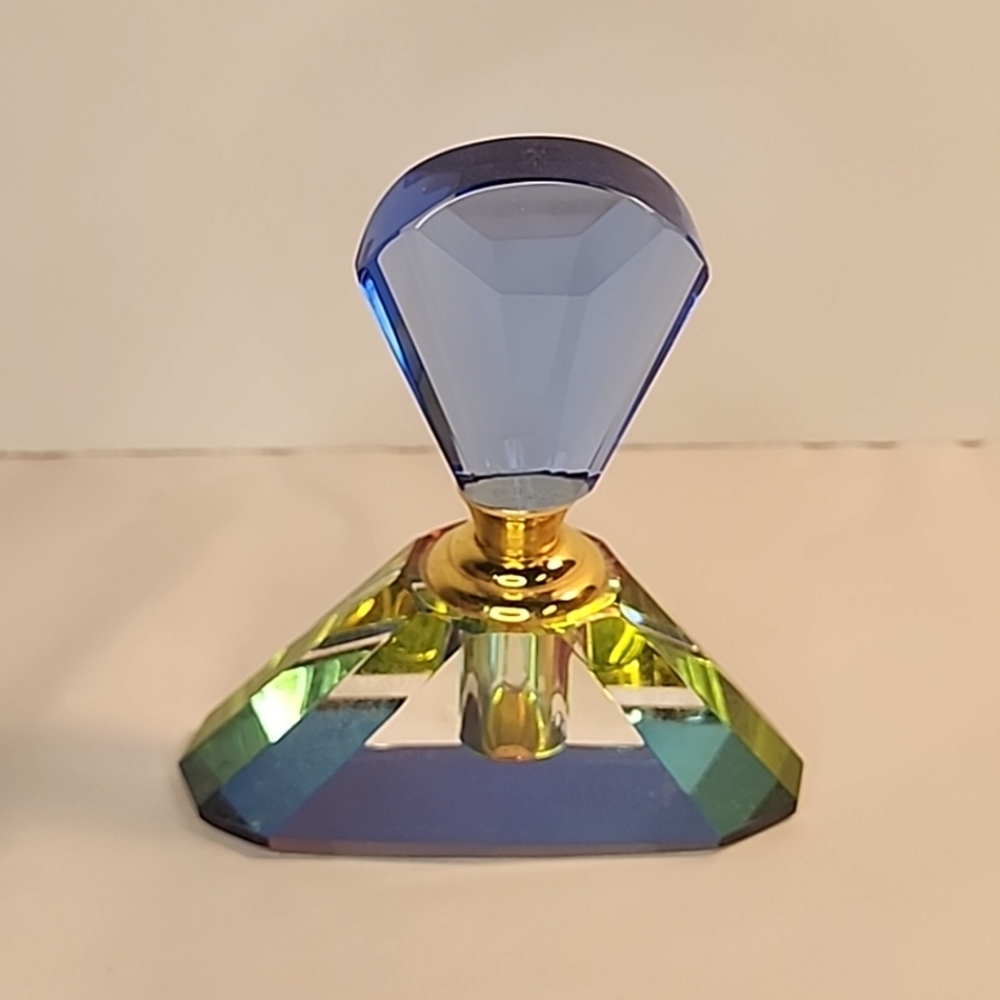 Vintage Crystal Glass Perfume Bottle Clearcut Iridescent Rainbow Prism Effect